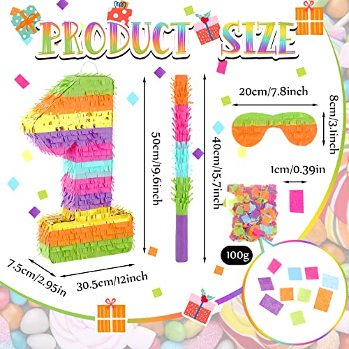 Large Number 1 Fiesta Pinata 12 X 19.6 X 3 Inch Rainbow 1St Birthday Pinata With Colorful Blindfold Stick And Confetti For Girls Boys Birthday Party Celebrations Supplies #TOP1