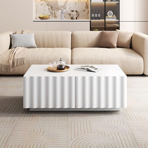 Mesa de centro 3D Anself con dos cajones en madera DM para salón moderno 4