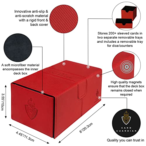 Card Guardian - Premium Double Deck Box (Red) for 200+ cards Trading Card Games TCG Perfect for Magic the gathering (MTG), Commander Deck, Yugioh Deck Box, Sports Card Storage Boxes