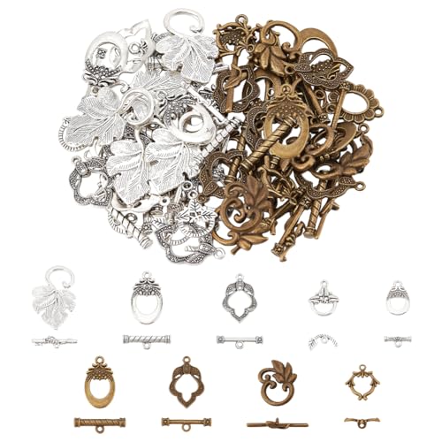 PH PandaHall 54 Sets 9 Styles Toggle Clasps, Tibetan Jewelry