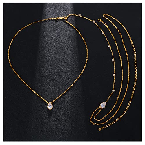 Luxury Wedding Rhinestone Back Necklace Layered Bridal Rhinestone Back Chain Rhinestone Backdrop Necklace Body Chain Crystal Waist Chain Jewelry For Women (Gold) #TOP4