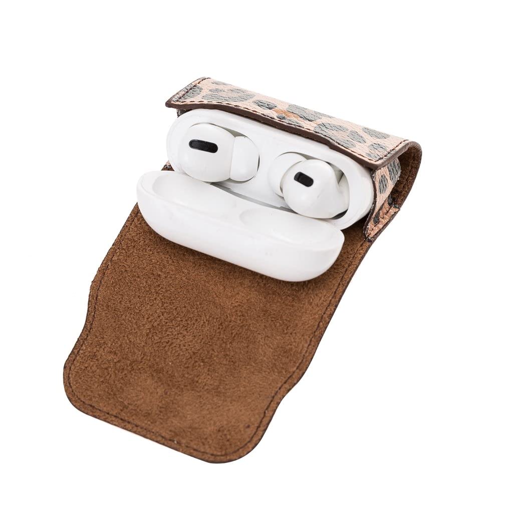HARDISTON Genuine Leather Handmade Apple AirPods Pro - Soft Case with Keychain Clip - Support Wireless Chargers - Compatible with AirPods Pro (Leopard)