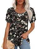 CATHY Womens Tops Summer Casual Short Sleeve T-Shirts Beach Basic Tunic Loose Lightweight Blouse Black Wintersweet X-Large