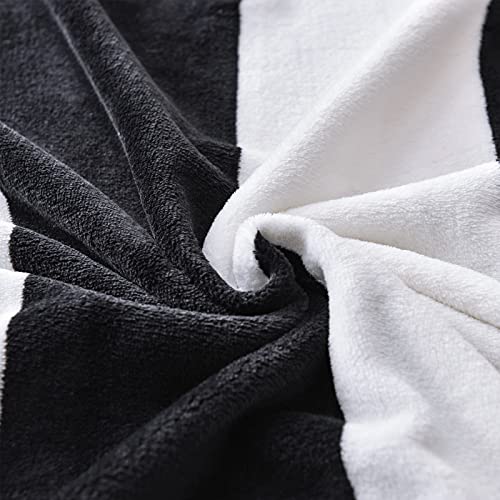 Vessia Large Flannel Fleece Throw Blanket(50"X70") - 300Gsm Black And White Stripe Throw Blanket - Super Soft Cozy Microfiber Blanket For Chair, Sofa, Couch, Bed, Camping, Travel #TOP5