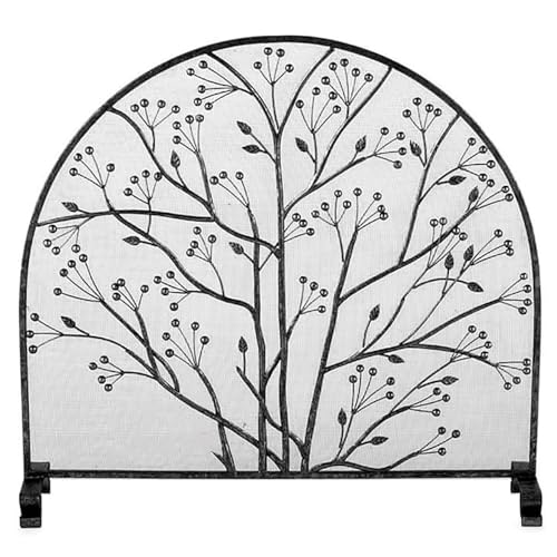 Parascintille/Griglia per Camino, 96x90x22 cm, in Ferro Battuto, Divisorio per Camino, per Arredamento Del Soggiorno(Black)