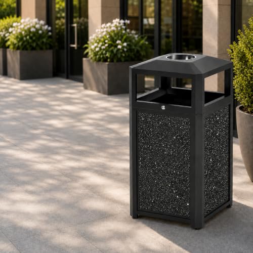 Image of Commercial Trash Can,Heavy Duty Brushed Finish Garbage Bin, Fingerprint-Resistant Large Indoor Outdoor Trash Can for Office, Hotel Lobby, Conference Hall (40-Gallon-Black)