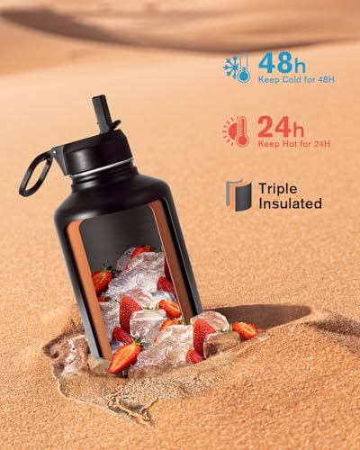 Image of Coolflask Half Gallon Water Bottle Insulated with Straw & 3 Leakproof Lids