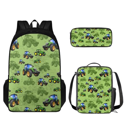 Set zaino scuola per bambini borsa a tracolla con termica per il pranzo tote box astuccio 3 in 1 Camion Cartoon Set di zaini per la