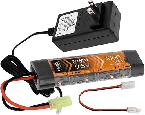 Lancer Tactical Nimh - Batería con cargador conector Tamiya de 96 V 1600 mAh estilo ladrillo con cargador inteligente compacto para baterías NiMh