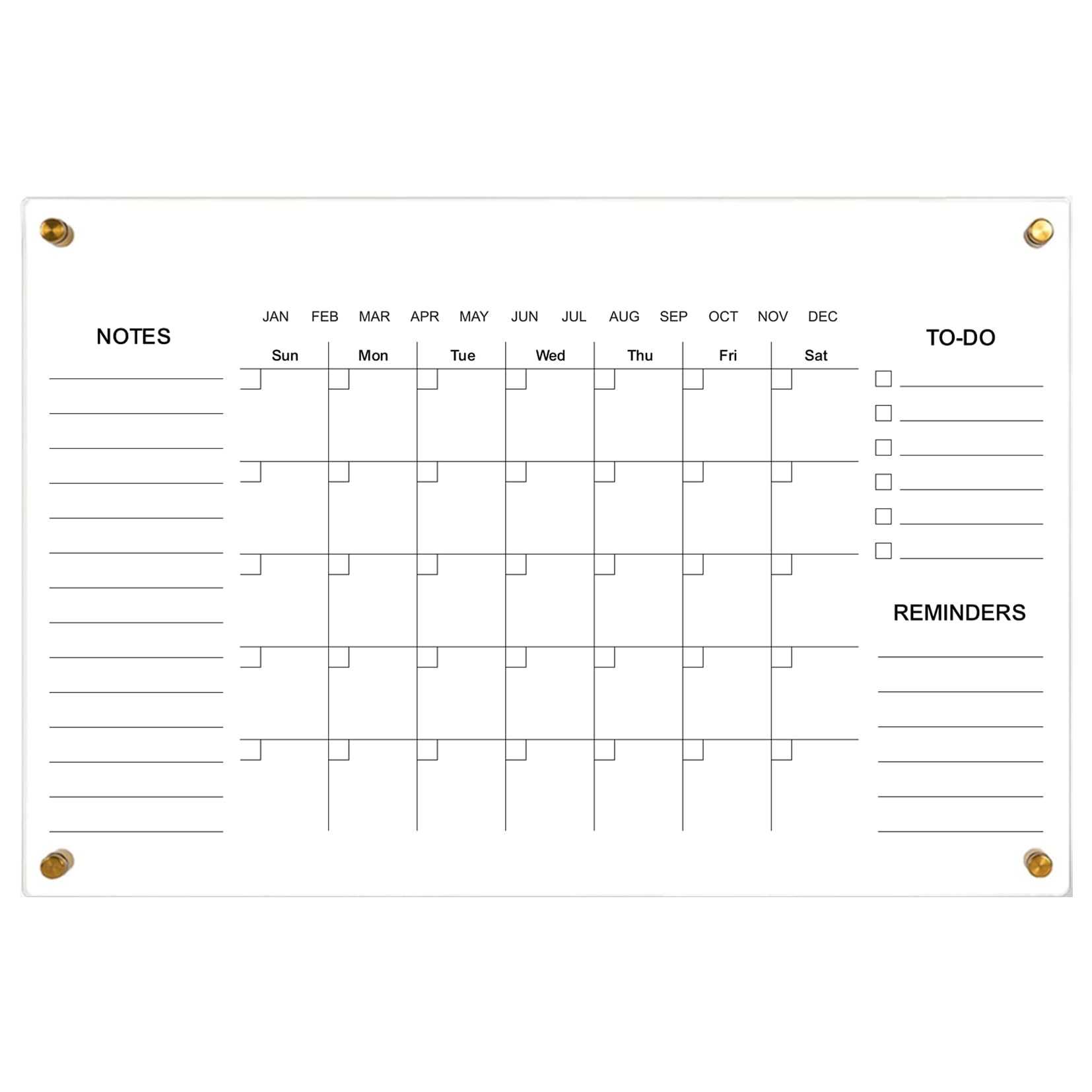 Black Acrylic Calendar Dry Erase For Wall, Family Planner, Monthly Calendar Dry Erase Whiteboard For Home, Office, 24" X 16"Reusable White