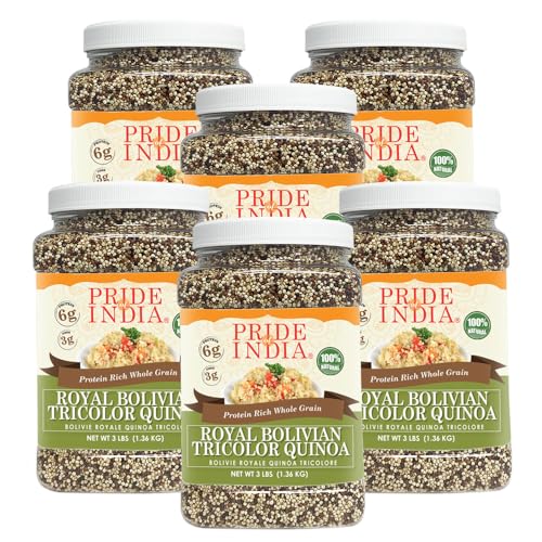 Pride Of India – Lote de 6 – Quinoa Real Boliviana Natural Tricolor – Tarro de granos integrales ricos en proteínas, tarro de 1,4 kg