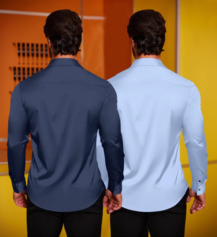 Image of Combo of Men's Premium Satin Cotton Shirt with Full Sleeves & Spread Collar | Smooth Finish | Slim Fit | Stylish Button Down Shirt for Evening, Casual Pack of 2