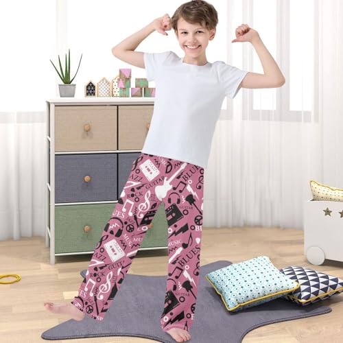 Boy's Pants Pink Music Guitar Pattern Jogger Pants Elastic Waist Long Bottoms Trousers with Pockets 6-14 Years4