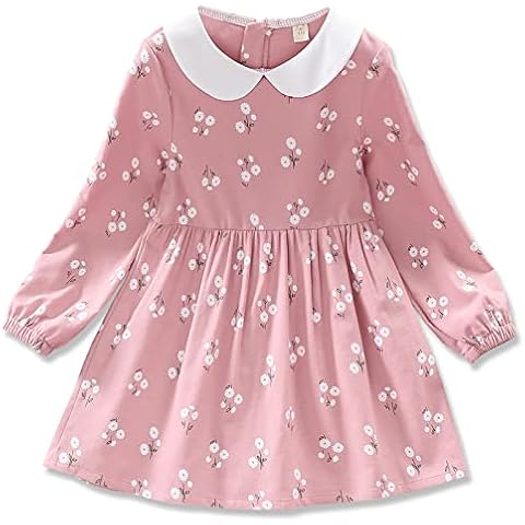 VINUOKER Toddler Fall Winter Long Sleeve Cotton Dress Toddler Girl Clothes Little Girls Floral Dress Tunic Dress, Pink-16, 2-3T Cover