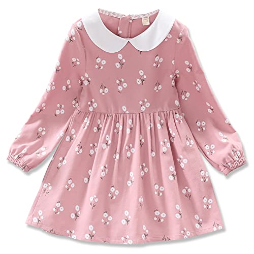 VINUOKER Toddler Fall Winter Long Sleeve Cotton Dress for Girls - Floral Tunic Dress 2-7 Years