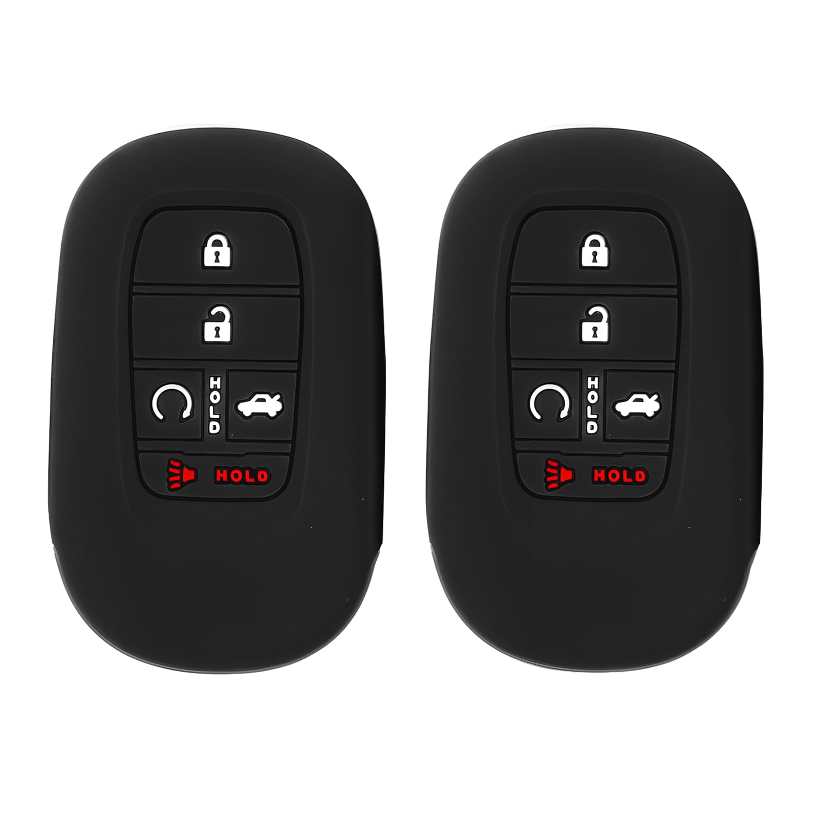 2PCS Silicone Key Fob Case, Keyless Entry Remote Control Key Fob Cover Protector Compatible with (5 Buttons) 2022 2023 2024 Civic Accord CR-V Pilot HR-V EX EX-L Touring(Black+Black)