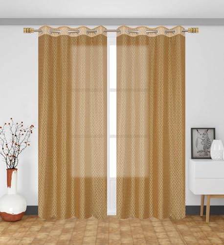 Image of HOME UTSAV Premium Sheer Net Curtain for Window 5 Feet | Transparent Net Fabric with Geometric Design | Pack of 1, Gold