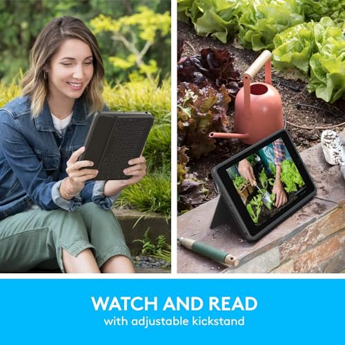 Logitech Rugged Folio - iPad (第7世代、第8世代、第9世代) 保護キーボードケース スマートコネクター付き キックスタンド付き 耐久性のあるこぼれ防止キーボード ブラック 7.4 x 0.9 x 10.2 (リニューアル), 920-009312