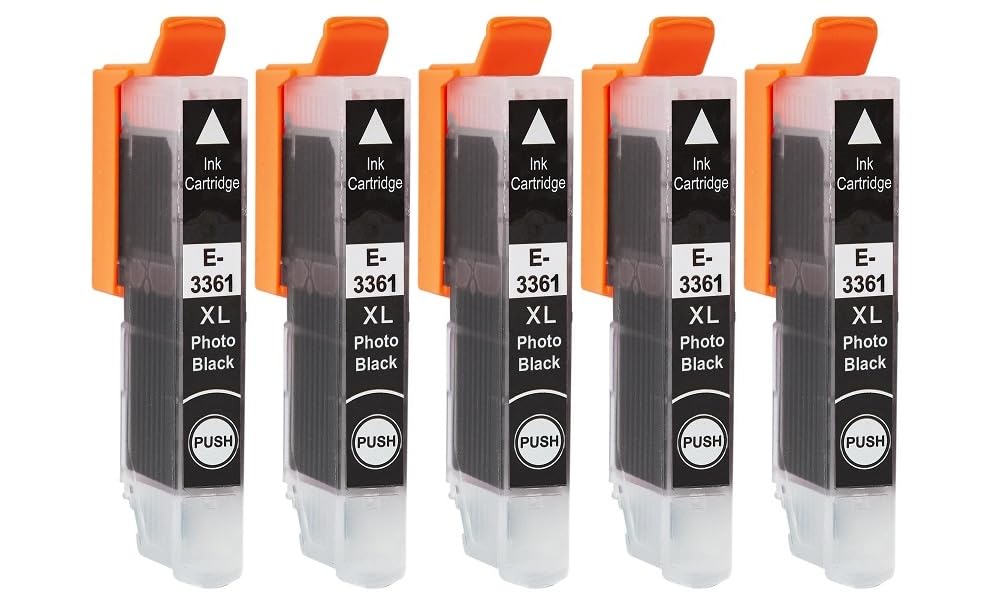 5 Cartuchos de Tinta Compatible con Epson T33 Photo Black XL, T3361 (T3341), para Expression Premium XP-530 540 630 635 640 645 830 900 7100