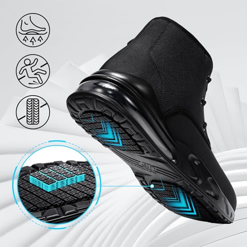 LARNMERN Mens Non Slip Shoes Food Service Work Waterproof Side Zipper Chukka Boots Air Cushion Mid Top Casual Botas Hombre Trabajo Black3