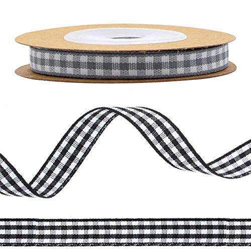 ANCLLO Cinta de arpillera de color blanco y negro con alambre para Navidad, manualidades, decoración, arcos florales, manualidades, 6 mm x 5 m (Tela Cuadros Negro y Blanco)