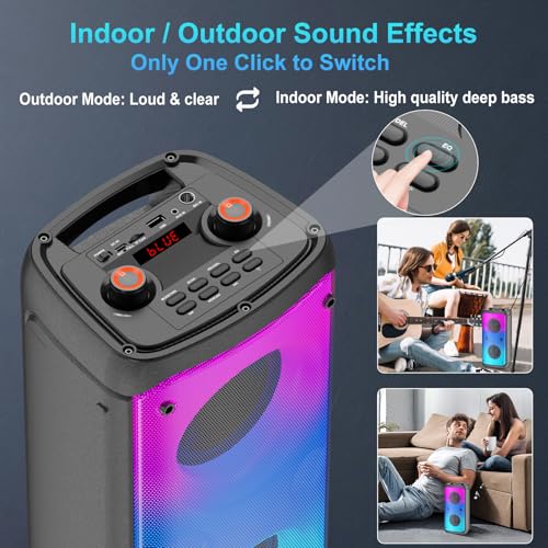 Image of Bluetooth Speaker, 80W Peak Outdoor Speakers Bluetooth Wireless, TWS Portable Party Speakers with Subwoofer, Deep Bass, LED Colorful Lights, Loud Stereo Sound Boombox for Home, Camping, Travel