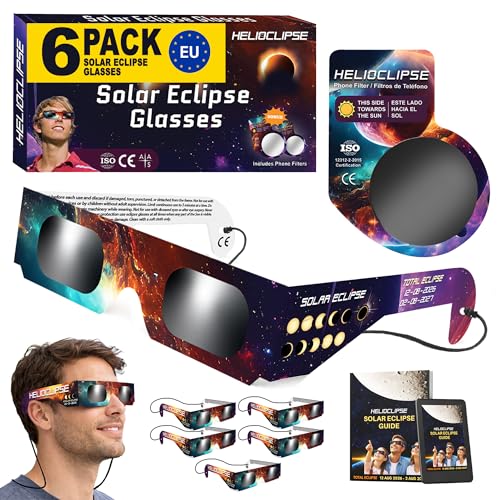 Helioclipse 6 Pack Solar Eclipse Glasses 2026 - Trusted for Direct Solar Eclipse Viewing - Iso...