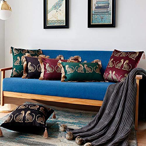XSlive Lumbar Decorative Throw Pillow Cover with Tassels Leopard Pattern Cushion Cover Luxury Style Soft Velvet Pillowcase for Sofa Couch Bedroom (18"x18",Wine Red) by XSlive - Image 5
