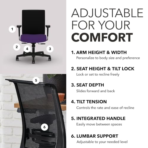 Image of HON Convergence Ergonomic Office Chair with Mesh Back, Adjustable Arms, Lumbar Support, Synchro‑Tilt Desk Chair with Wheels for Home Office or Computer Use, Black Frame, Iris