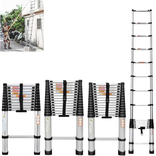 2.6M Telescopic Folding Ladder 8.5FT Aluminium Telescopic Ladder 73cm to 2.6m 8 Rungs Multi-Purpose Extendable Ladder with Non-Slip Feet & One Button Retraction Extension Ladder for Home,Attic,Garden