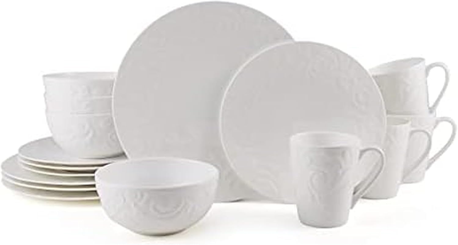 Mikasa Sadie Bone China Lightweight Chip Resistant 16-Piece Dinnerware Set, Service For 4, White
