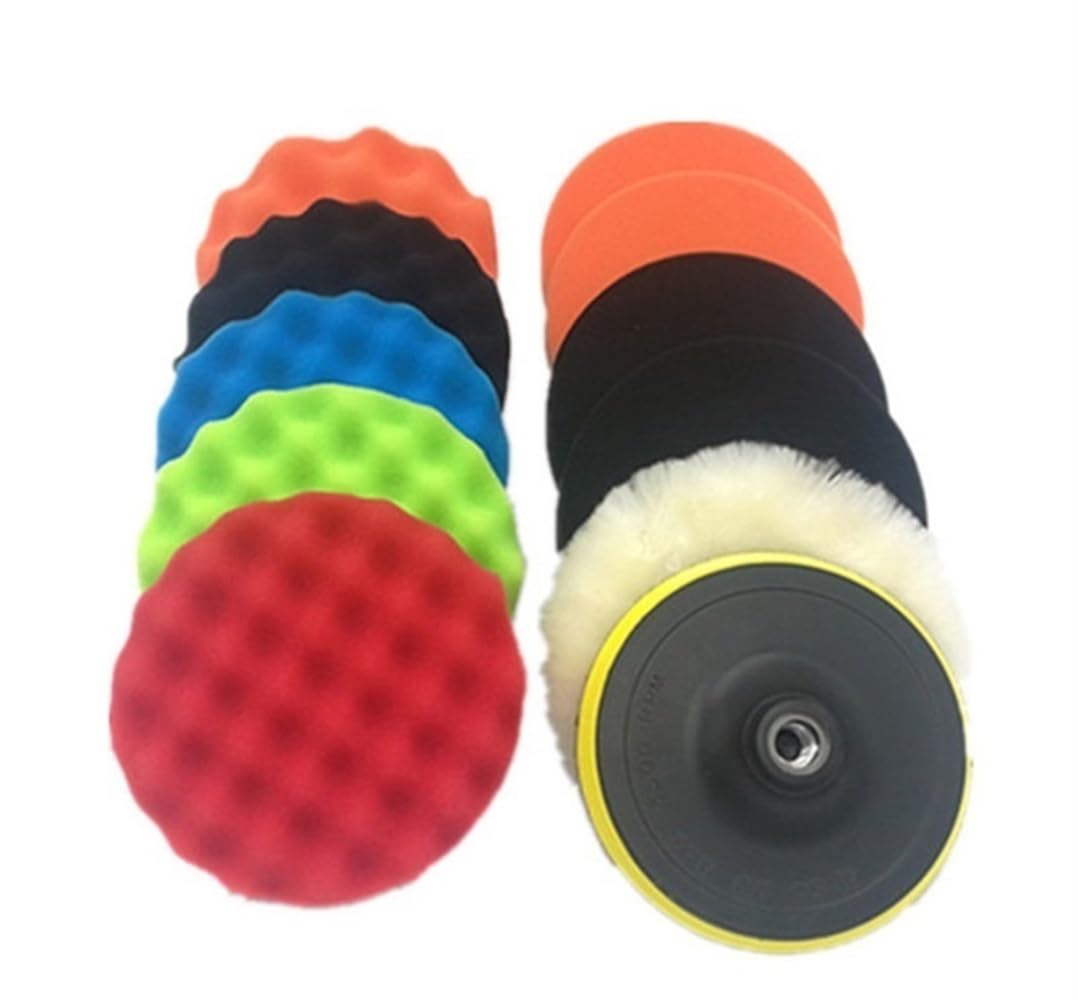 Polierpad 3/4/5/6/7 Zoll Auto Polieren Wachsen Schwamm Rad Polierscheibe 12 Stück Set Schwamm Autopflege Polierpad Bohrer M14 Adapter Polierschwamm (Color : 7 Inch)
