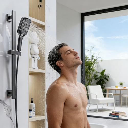 Bathroom Shower Slide Bar, 650mm Lifting Square Slide Bar, Angle/Height Adjustable Handheld Shower Holder Wall Mount Shower Bar, SUS 304 Stainless Steel - Matte Black by anmas rucci - Image 2