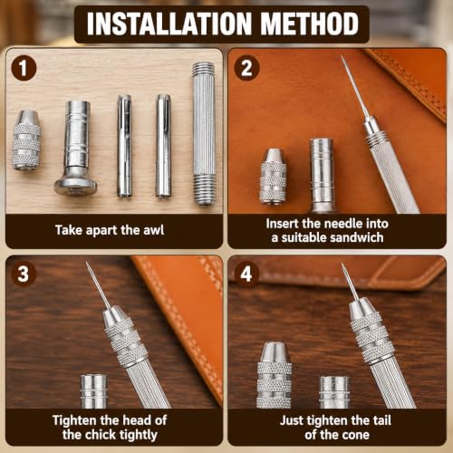 Image of Paritirth 7-in-1 Sewing Awl and Needle Set, Stainless Steel Leather Stitching Repair Tool Kit for Shoes, Bags, Canvas, Upholstery & DIY Craft