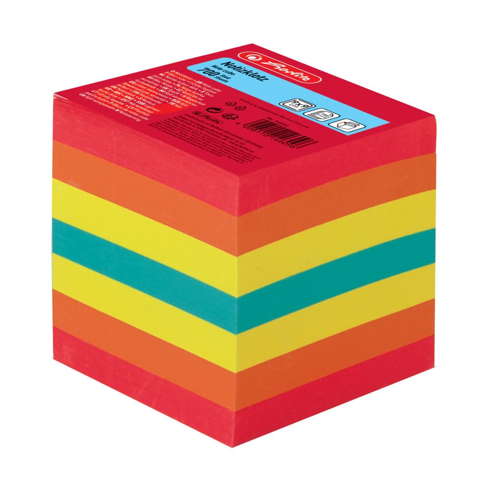 herlitz Note Block, Unlined, with Cover, 900 Sheets 9 x 9 cm Pack of 1, White 700 Blatt Farbig
