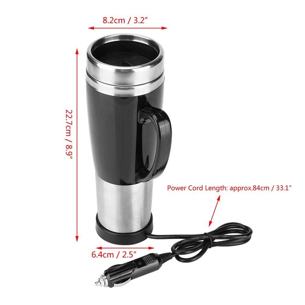 Taza Calefacción Eléctrica, Calentador Coche Portátil 450 ml, Botella Té Café Multifuncional para Conductores Viajeros Oficinistas en Carretera Camping
