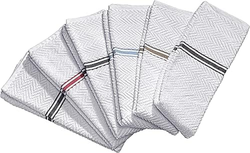 Fashion Flavor - Kitchen Terry Towel Set of 6 Large Size 16"x28". Highly Absorbent, Soft Yet Sturdy, Machine Washable and with a Convenient Hanging Loop
