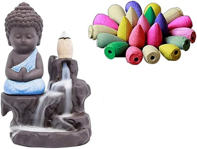 Lord Buddha Smoke Back Flow Cone Incense Holder (Blue) / Fog Fountain Buddha Decorative 15 Smoke Backflow Cone(Plastic, Conical)