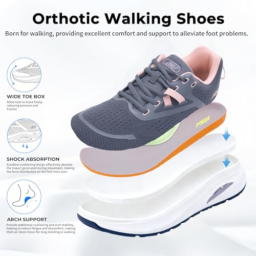 Image of PERSOUL Wide Toe Box Walking Shoes Women Arch Support Tennis Orthotic Sneakers for Plantar Fasciitis Flat Feet Pain Relief US Size 6-11