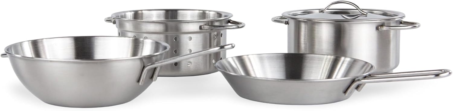 IKEA DUKTIG Topf-Set für Kinderküche - 5 Teile - Topf und Pfanne - stahlfarben