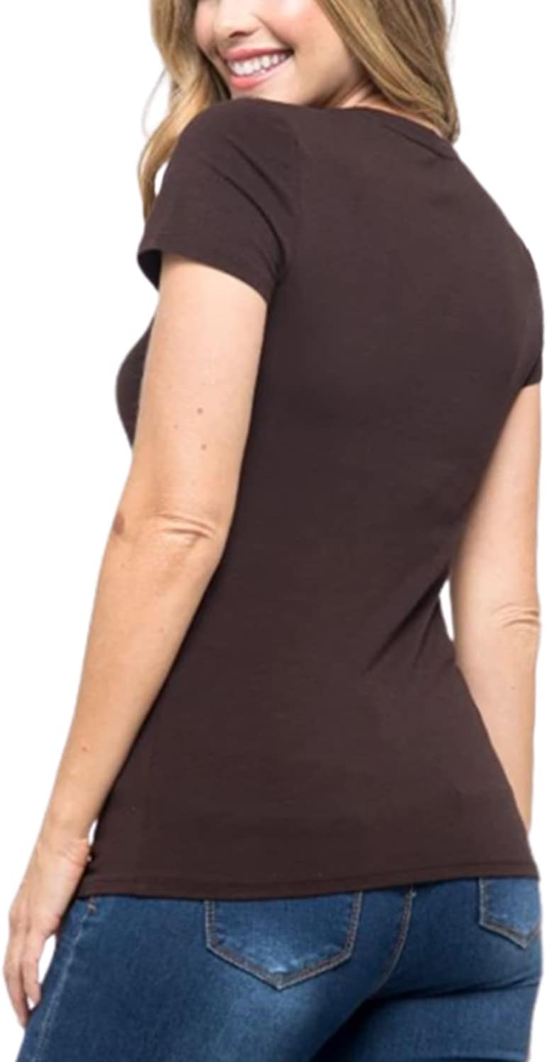 Women's Crewneck Short Sleeve Slim Fitted T-Shirt Solid Basic Tee Stretchy Casual Top - Image 5