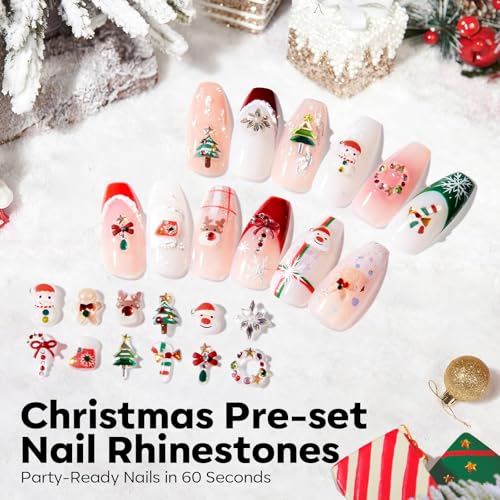 Image of modelones Gel Nail Polish Nail Charms 12Pcs Christmas 3D Nail Gems Templates Christmas Tree Santa Claus Reindeer Snowman Snowflakes Gingerbread Man Nail Rhinestones for Winter Holiday DIY Nail Art