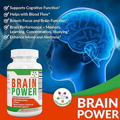 Spectra Vitamins Brain Supplement, 60 Capsules For Enhance Focus, Nootropics Brain Support Supplement, Improve Memory For Men & Women, Ginkgo Biloba Brain Power Memory & Focus Supplements For Adults #TOP1