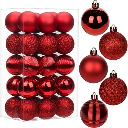 30 pcs Christmas Baubles Xmas Ball Ornaments with Strings, 60mm/2.4" Pink Shatterproof Plastic Hanging Decorations, Christmas Tree Pendants for Home Party Wedding Holiday