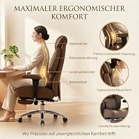 EXCEBET XXL Chefsessel bis 180kg Belastbar, Ergonomischer Bürostuhl mit Taschenfederkern, Breiter Drehstuhl für Schneidersitz, Dick Gepolstert, Hochlehner Managerstuhl mit Lendenwirbelstütze (Braun) – Ansicht 8