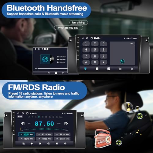 CAMECHO 2G+64G Android 13 Car Stereo for BMW X5 2000-2006 5 Series E39 1999-2004 with Wireless Carplay Android Auto, 9" Touch Screen Bluetooth Car Radio with GPS WiFi RDS FM HD Backup Camera - Image 4