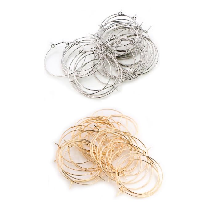 Feilguee 100 PCS 30mm Wine Glass Charms Rings Hoop Earrings for DIY Women Jewelry Making Earring Components for Jewelry Making Wedding Birthday Christmas Party Favor Gifts (Gold Silver)