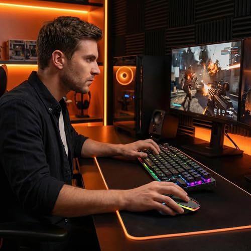 Image of Wireless Gaming Keyboard and Mouse Combo, LED Backlit Rechargeable Battery, Ultra Compact Mechanical Feel Keyboard, RGB Mice for PC Gamer, Business Office, Durable Ergonomic, Wide Compatibility, Black