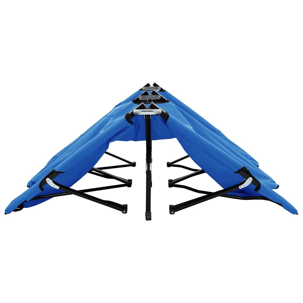 Lit de Camp Double Pliable 2 Places, Lit de Camping surélevé avec Cadre en Acier Robuste, Chaise Longue de Camping pour Voyage, Randonnée et Jardin, Bleu, 193x125x40cm