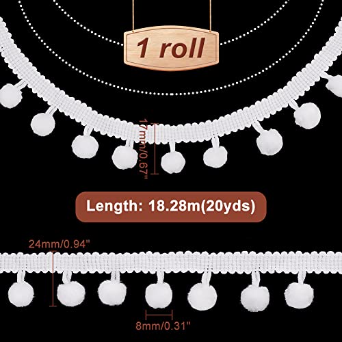 Ph Pandahall OCOR-WH0073-92B-US2 22 Yards Pom Poms Balls Fringe Trim, 24Mm Trim Fringe White Sewing Ribbon Crafts Pompoms Tassel Lace thumb #1